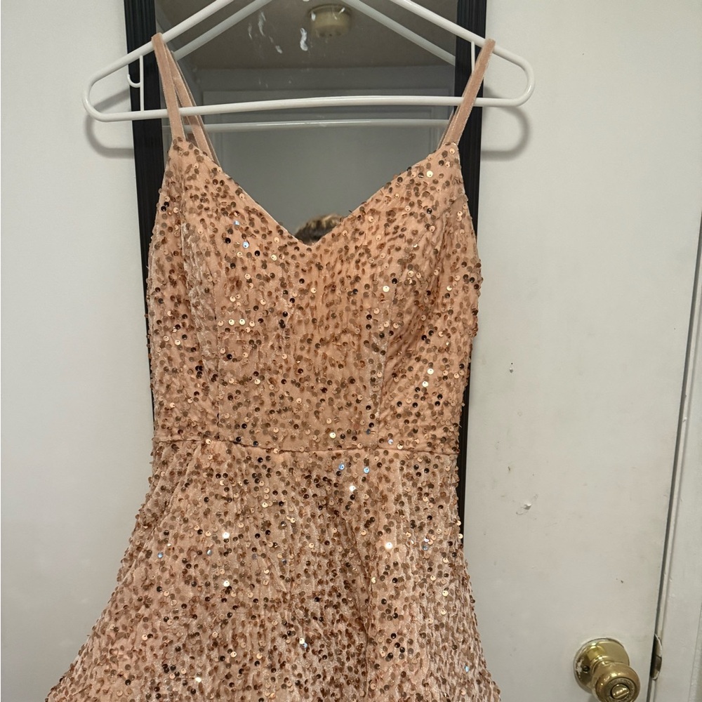 Stylish Blush Satin Sequins  Dress